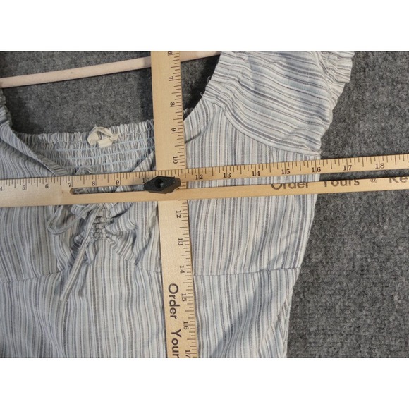 Derek Heart Medium Jumpsuit Cropped Short Sleeve Cotton Blend Blue Stripe - Picture 3 of 10